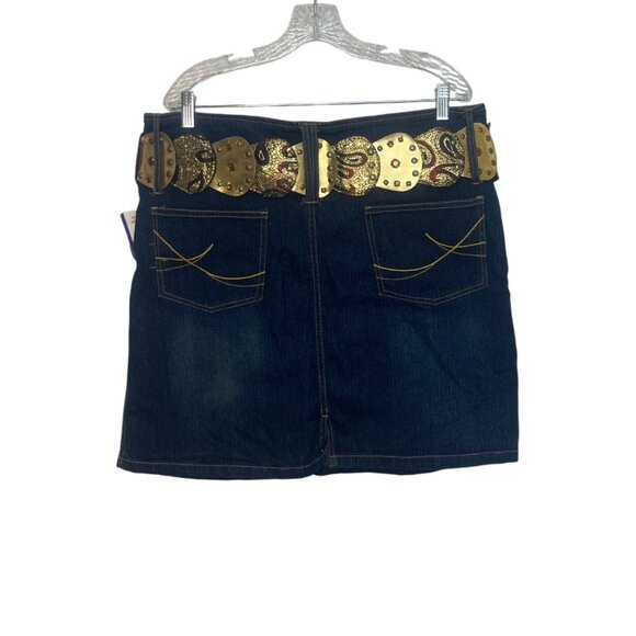 Zoey Beth Denim Skirt Gold Belt Womens 1X Blue New - Picture 2 of 10